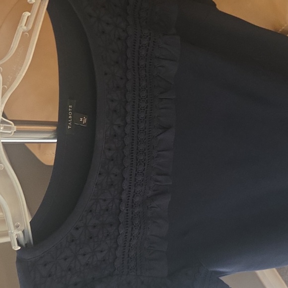 Talbots Black Lace Detail Shift Dress | Short Sleeve Classic - Picture 2 of 4